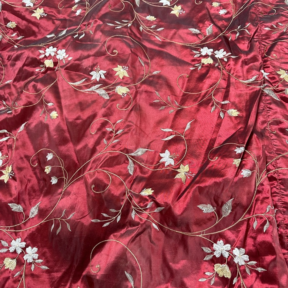 Elegant Burgundy Floral Embroidered curtains with valances.